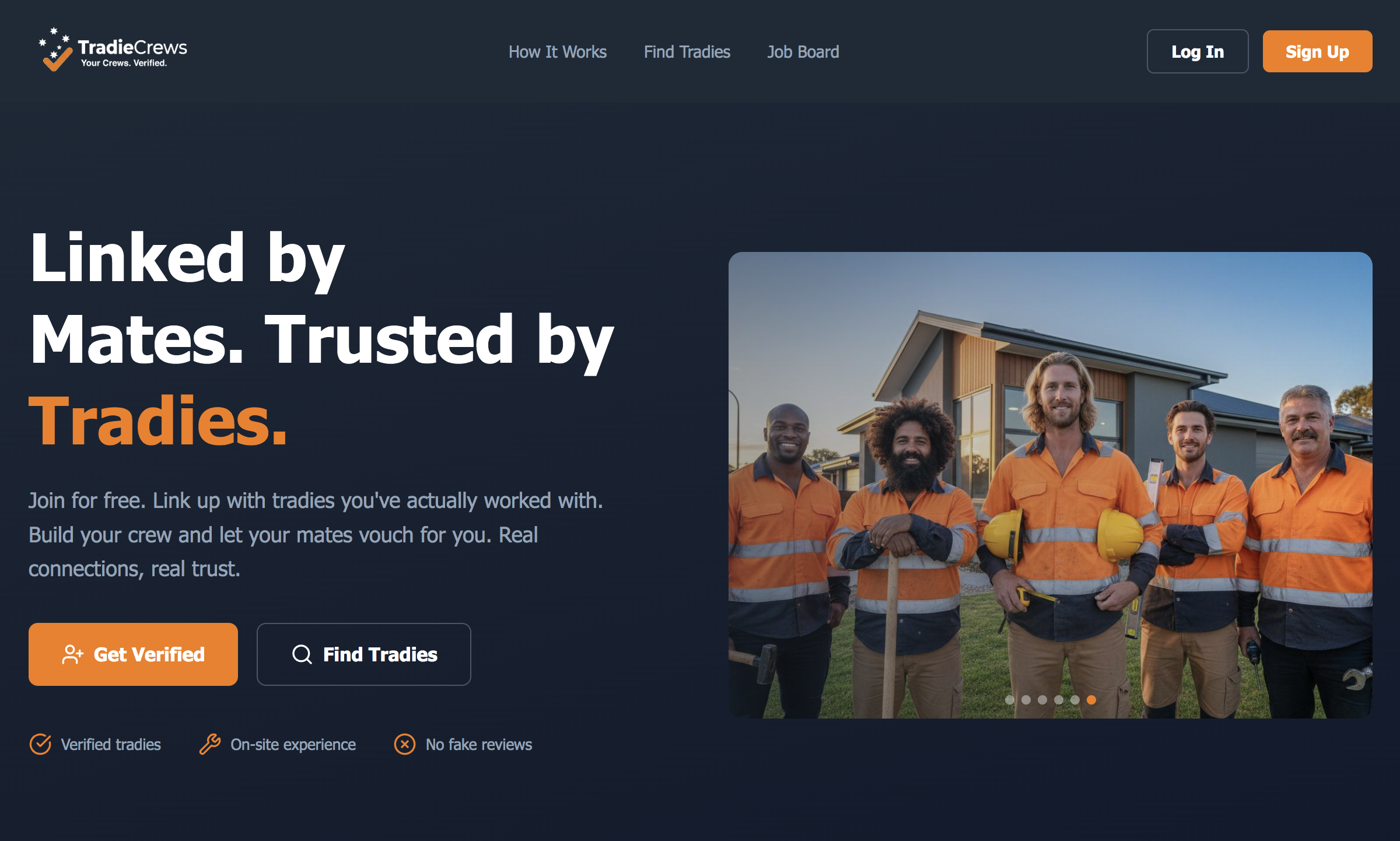 Tradie Crews website homepage screenshot